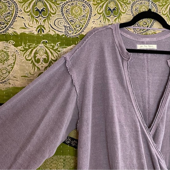 Free People x We The Free Fallen Fig Anyway Tee Faux Wrap Top Size Medium - Picture 8 of 14